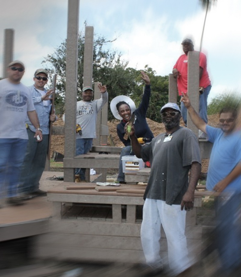 group of men building outside